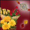 Fancy Stone Rakhi-ZR-39 (single) + Mixed Roses and Gerberas - Click here to View more details about this Product